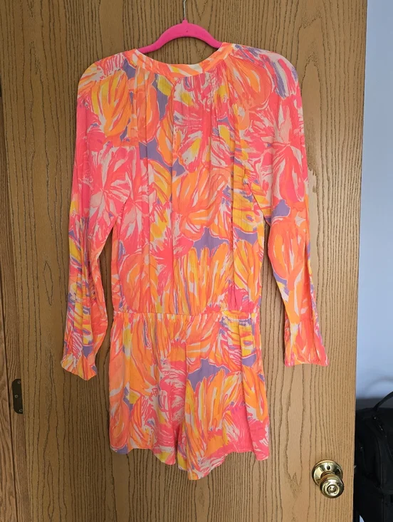 Lilly Pulitzer Elsa Pink & Orange Tropical Print Romper - Picture 5 of 5